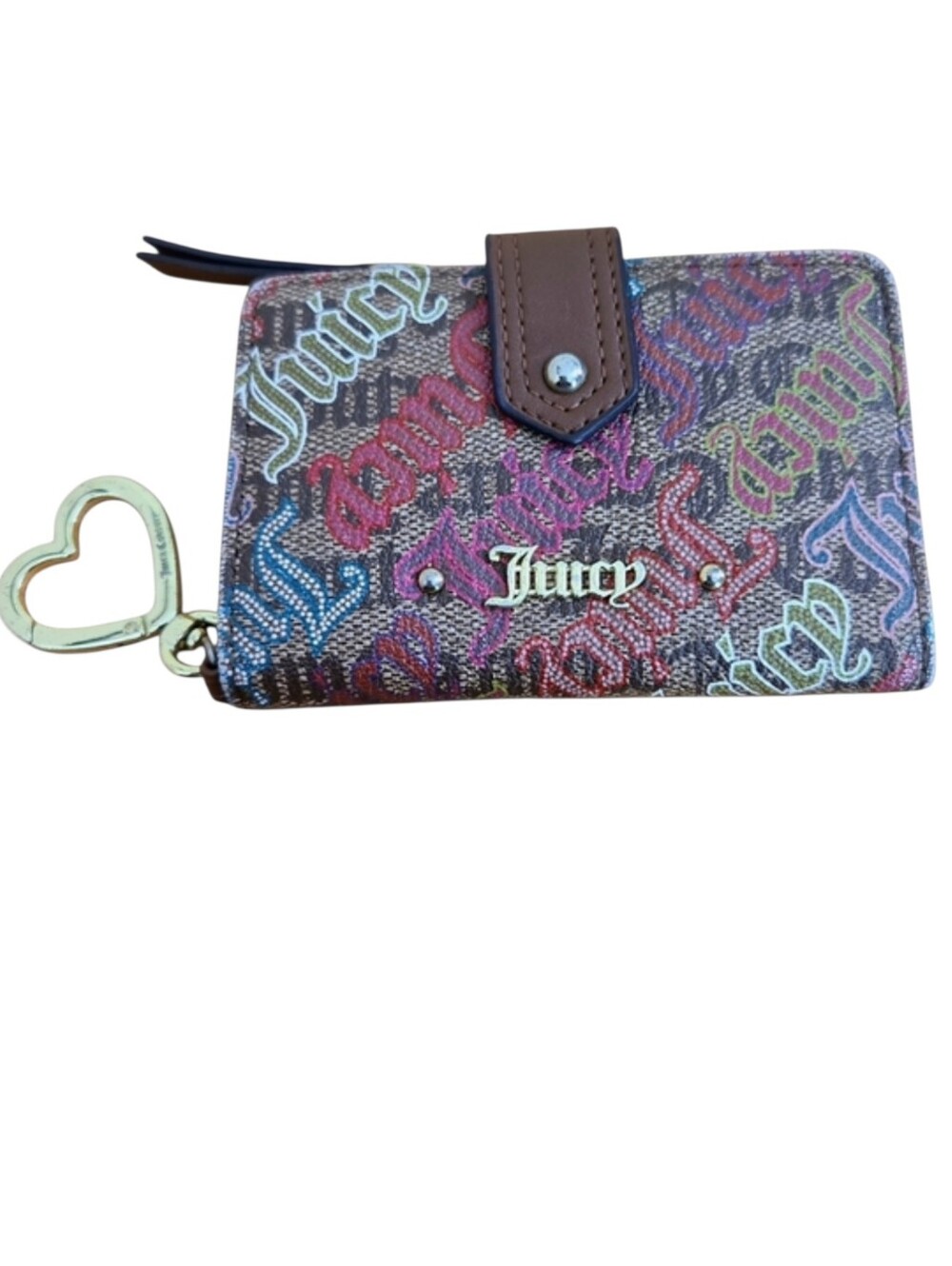 Juicy Couture Moto-Chic Chestnut Chino Double-Sided Bifold Wallet w/ Keyring
